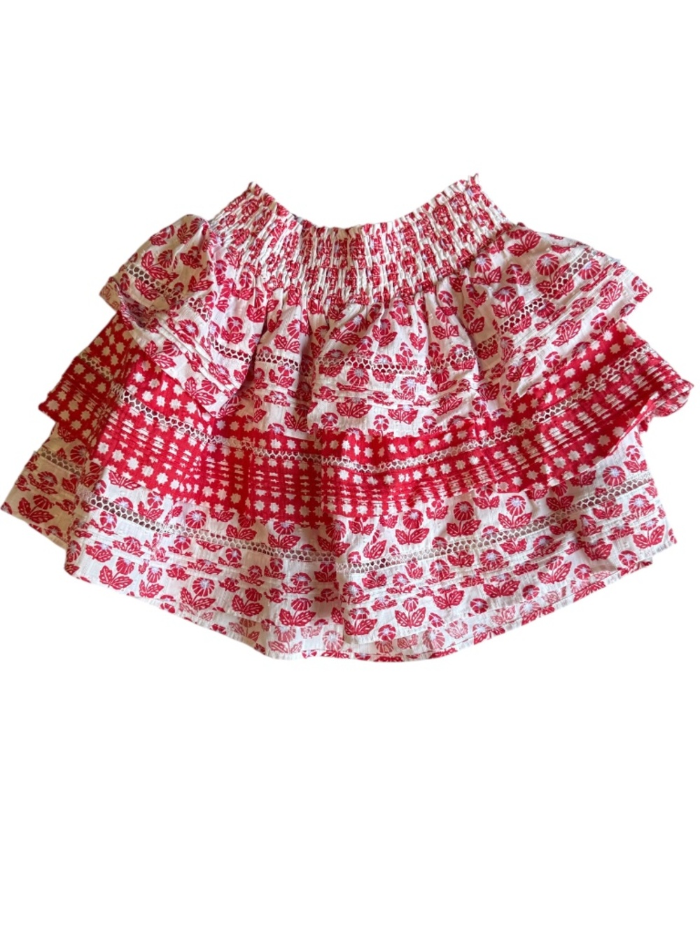 NWT Roller Rabbit for Target Red Floral Tiered‎ Mini Skirt Smocked Eyelet Sz XS